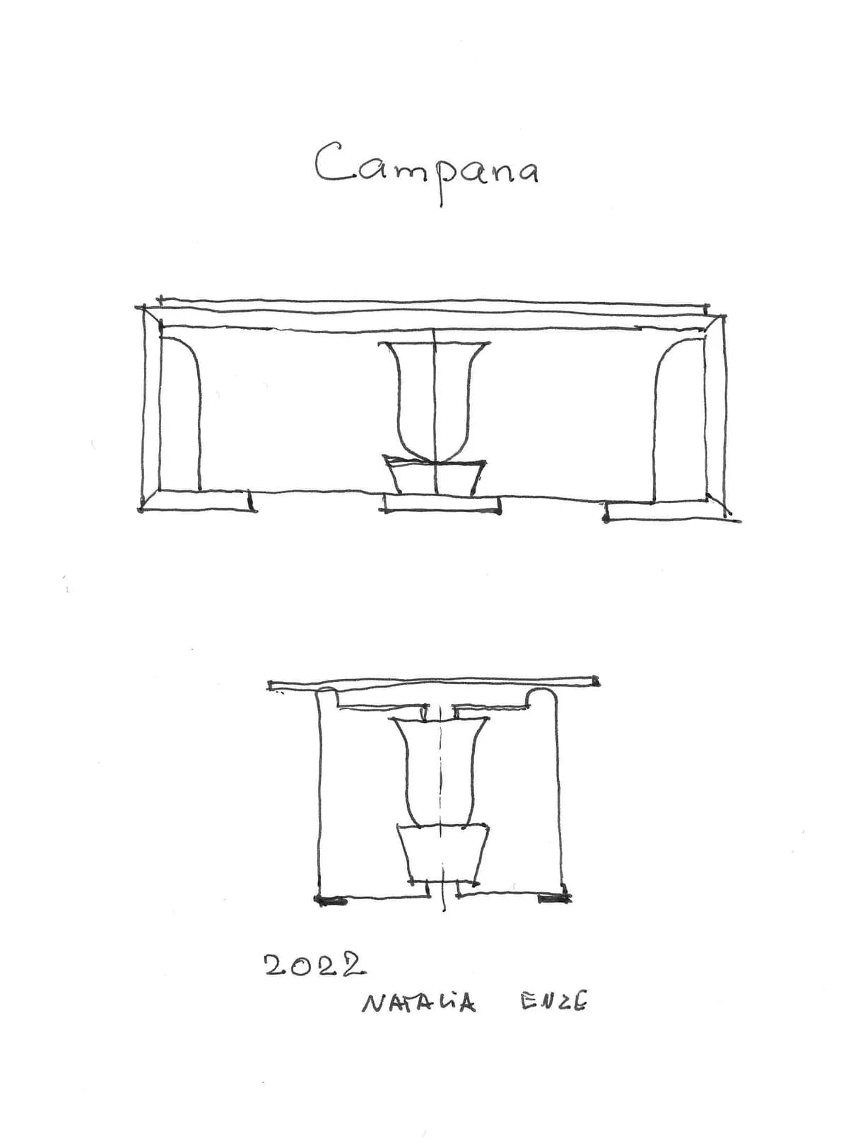 Schizzi del concept di arredo Campana di Natalia Enze