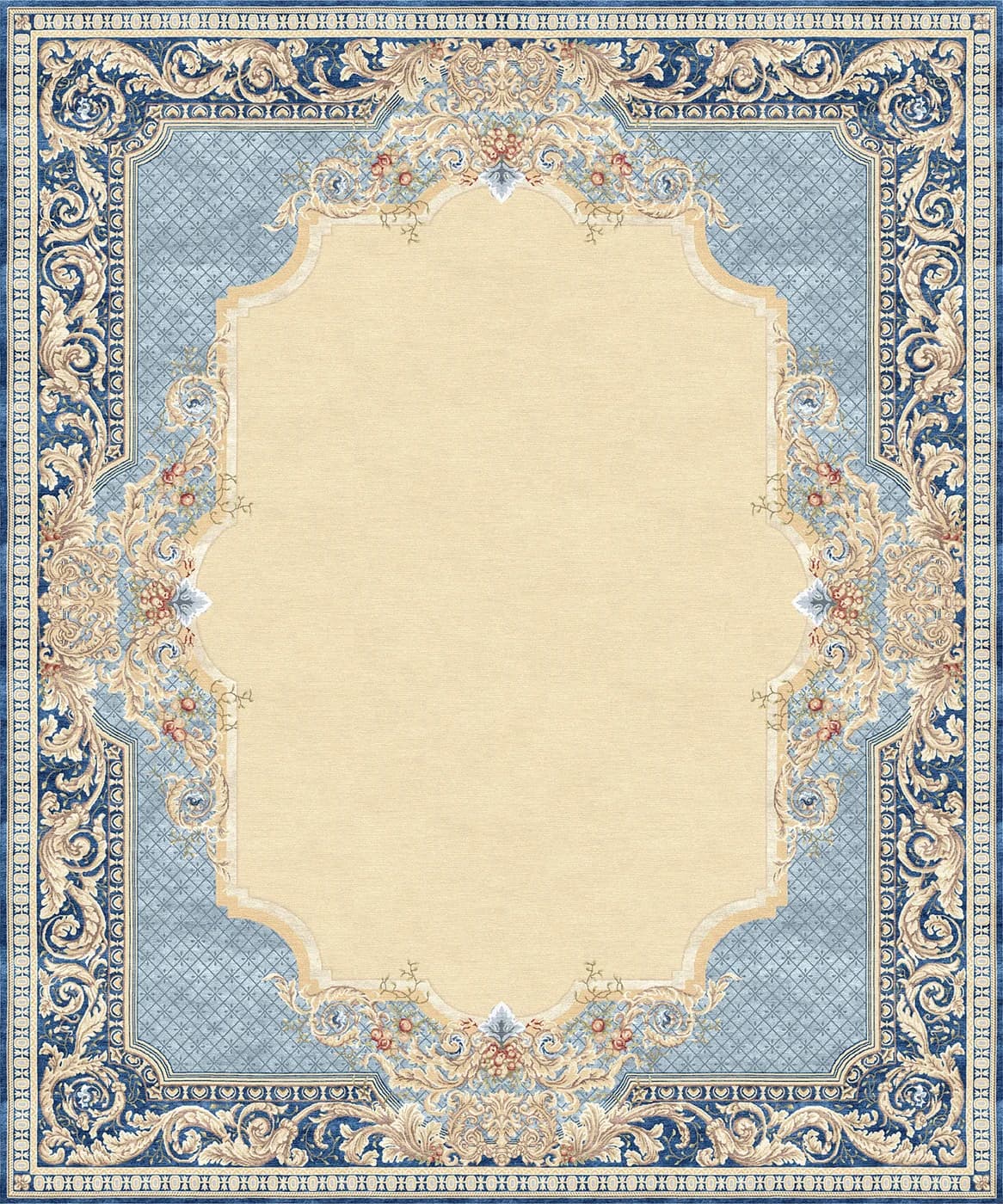 Aubusson Tapisserie Floral Blue beige blue classic rug by Natalia Enze