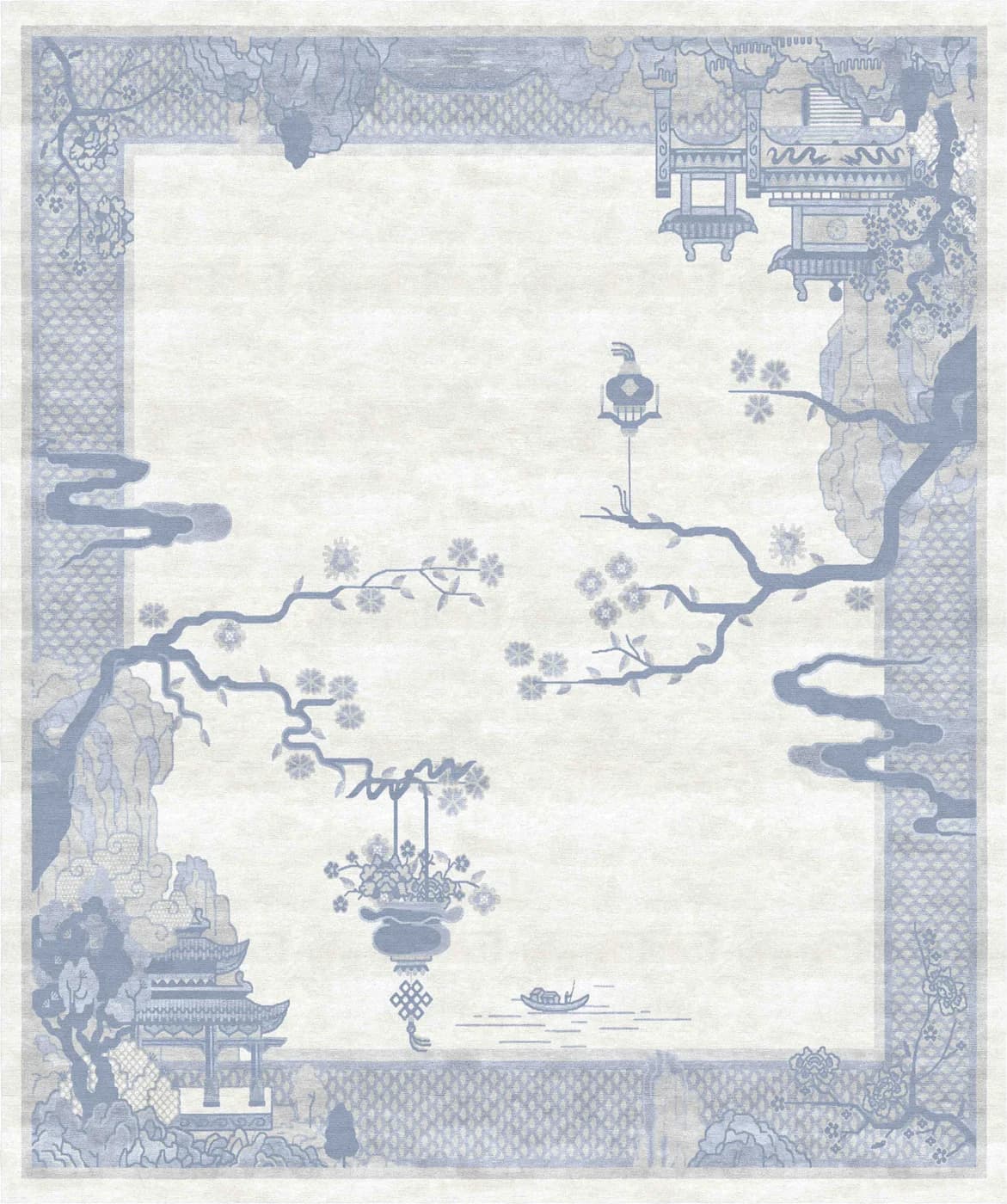 Jade Garden White Oriental Rug by Natalia Enze