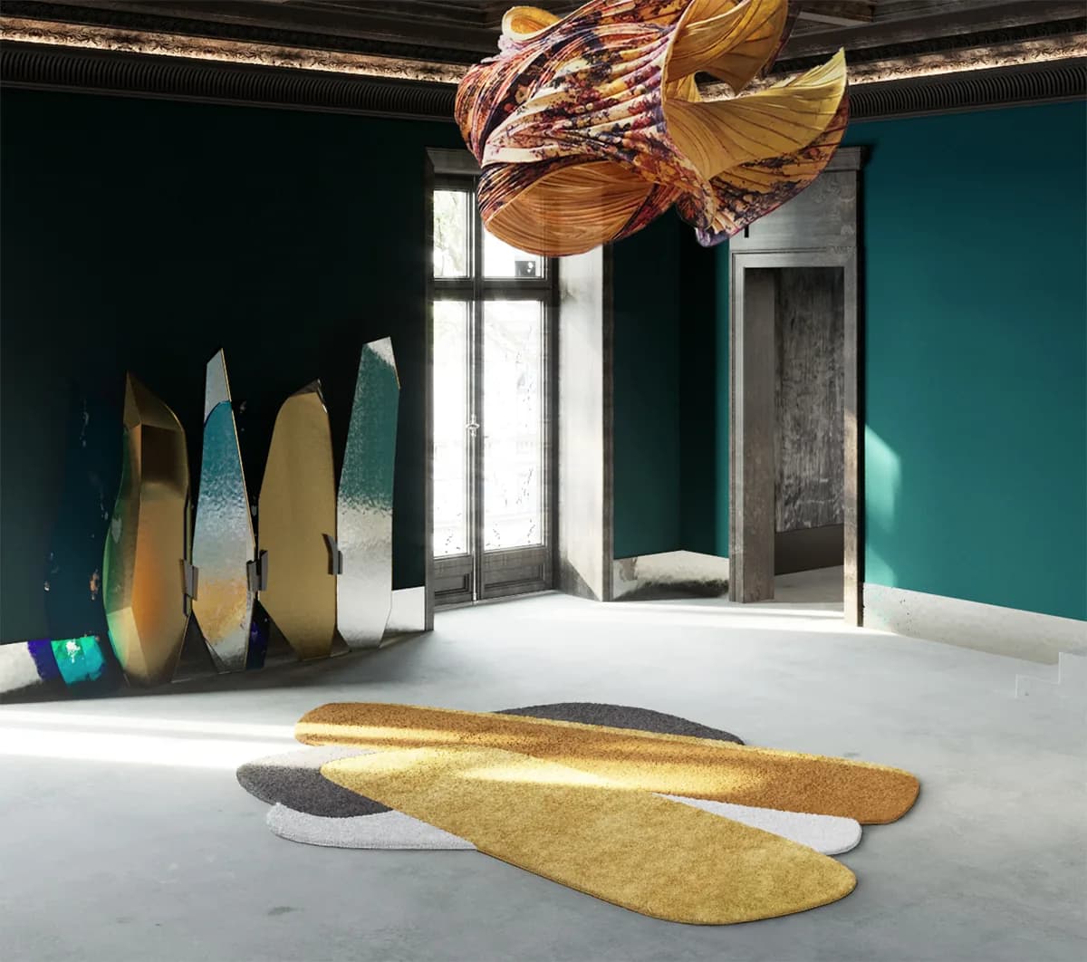 Structure III yellow brown modern rug di Natalia Enze, un’altra vista