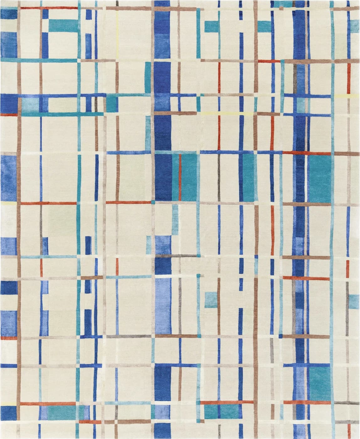 Structure IV white blue modern rug by Natalia Enze