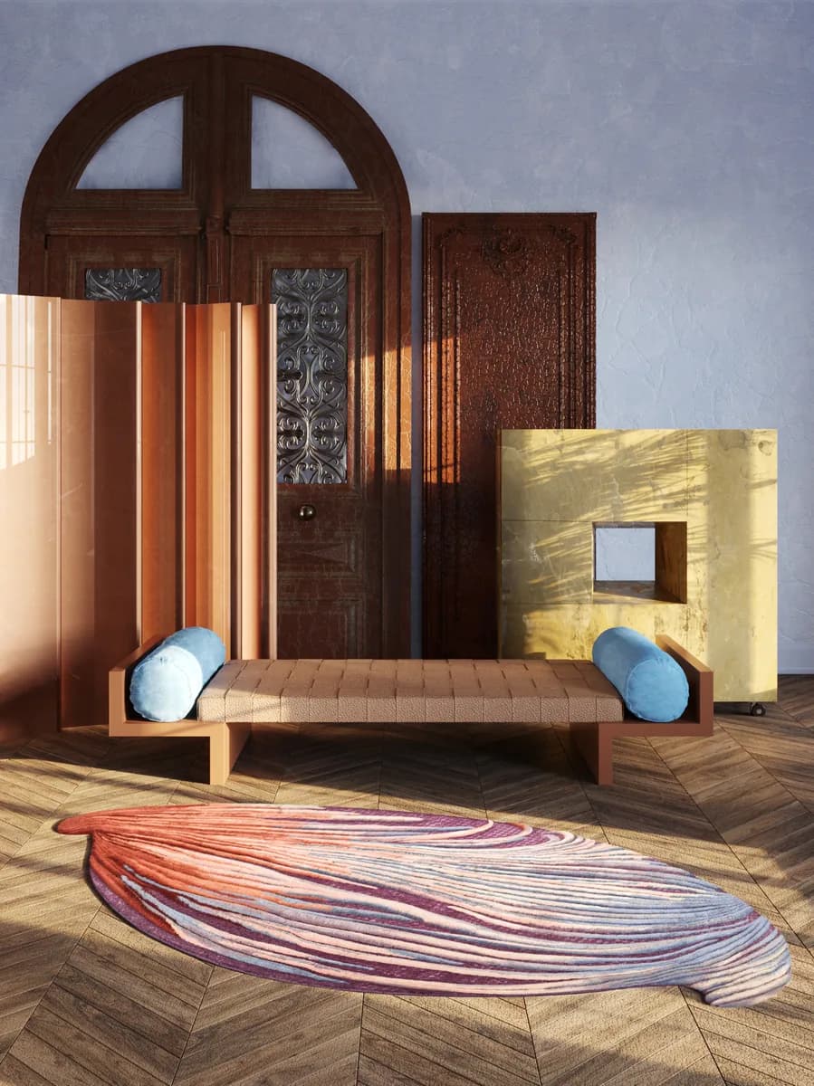 TRACE purple orange modern rug di Natalia Enze, un’altra vista