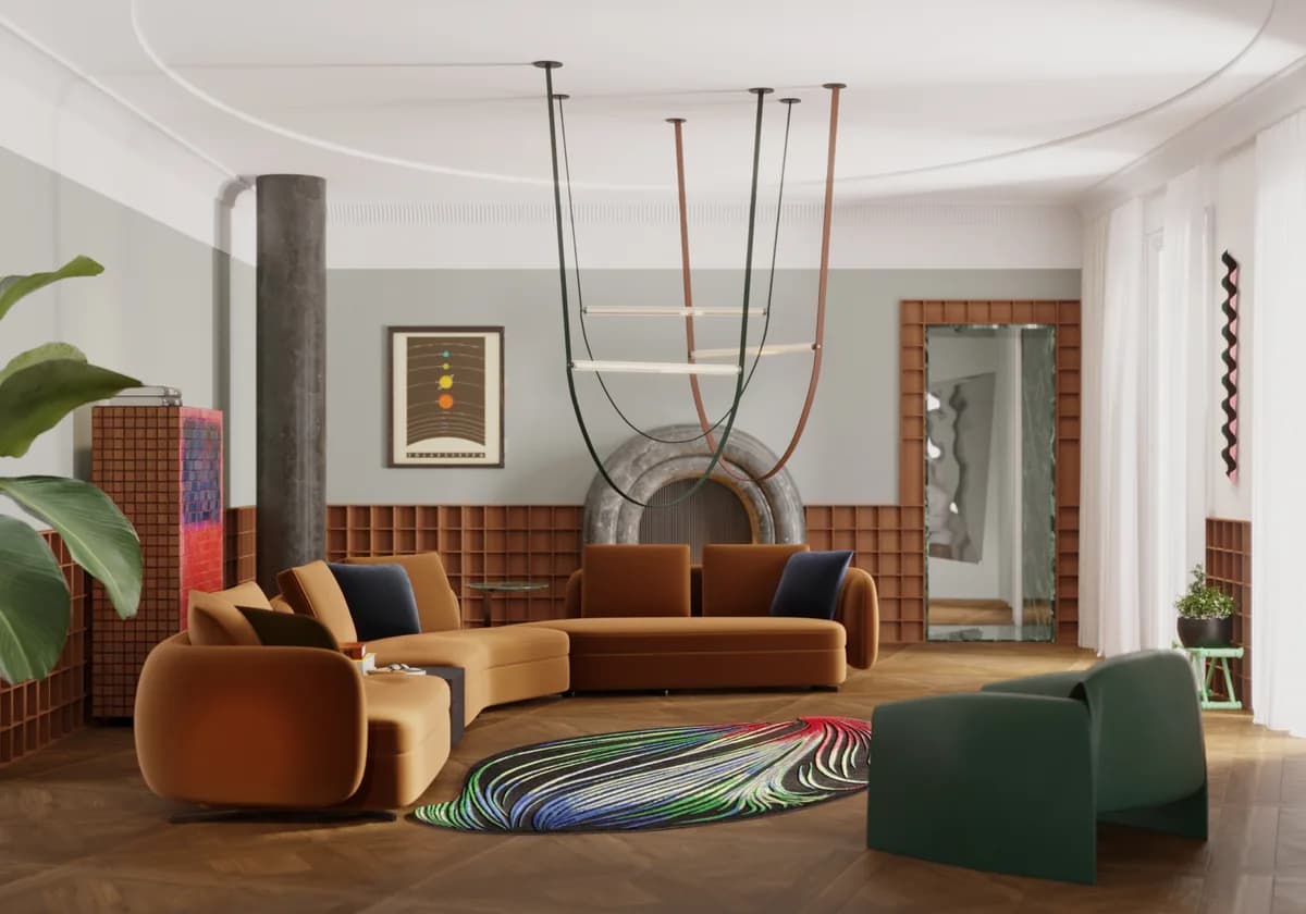 TRACE red green modern rug di Natalia Enze, un’altra vista